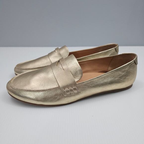 Beek Moorhen Penny Loafer Womens 9 Gold Leather Flat Slip On Designer Luxury - Picture 1 of 16